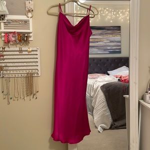 Magenta Slip Midi Dress